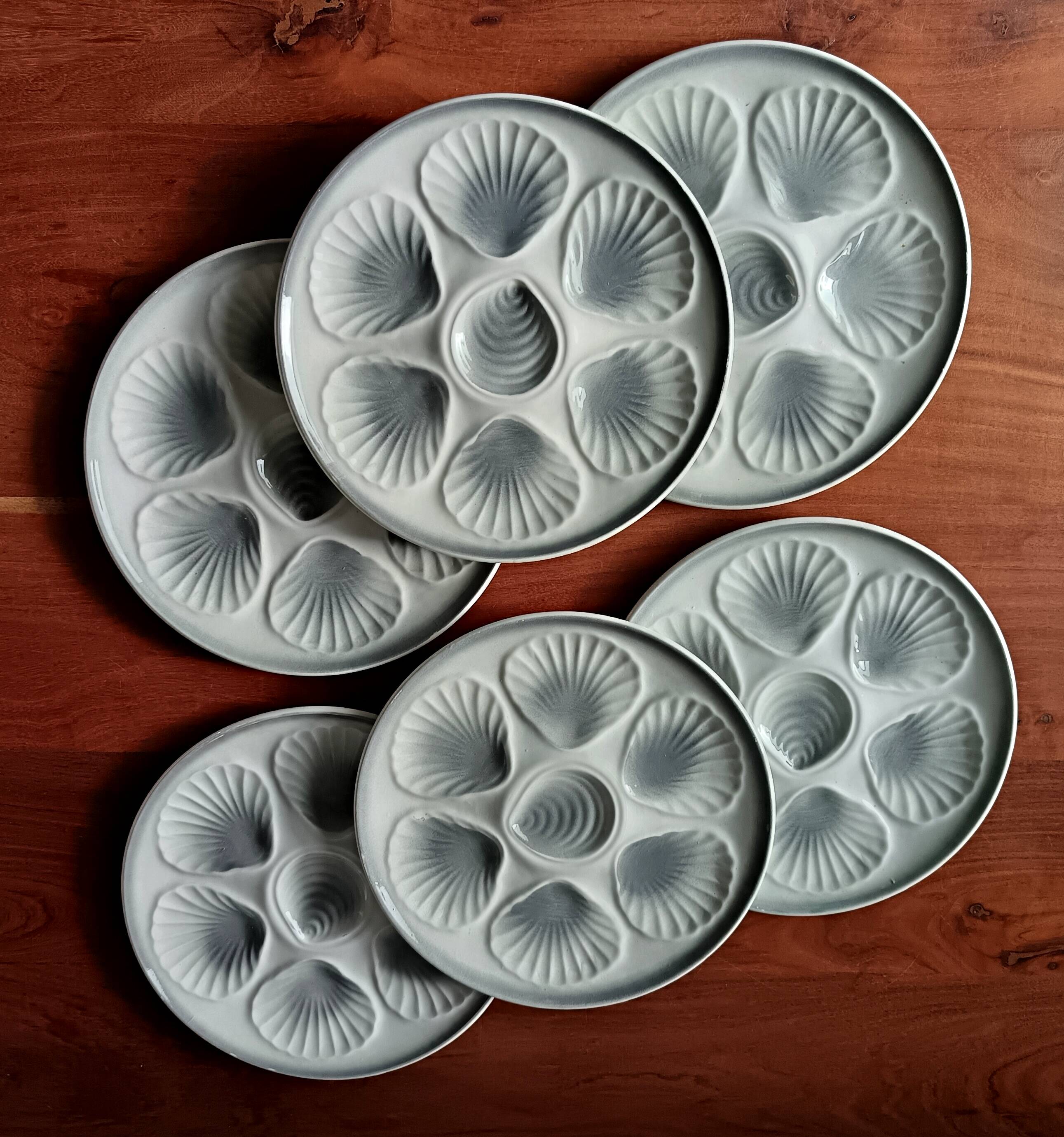 6 oyster plates moulin des loups france earthenware