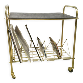 Trolley with vinyl rack in gilded metal