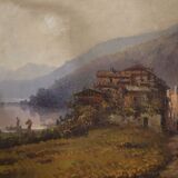 Tableau signé paysage huile sur carton du 19ème siècle
