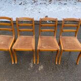 4 solid wood and brown velvet suede chairs in the Louis Philippe style.
