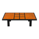 Vintage coffee table in wood burl and black lacquer, geometric inlay.