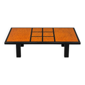 Vintage coffee table in wood burl and black lacquer, geometric inlay.