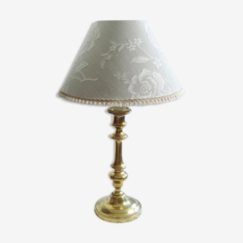 Lampe en laiton avec son abat-jour fait main avec motifs de fleurs