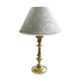 Lampe en laiton avec son abat-jour fait main avec motifs de fleurs