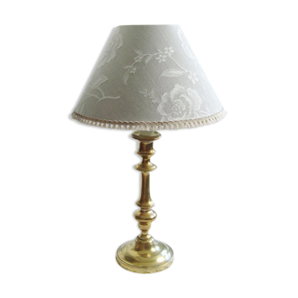 Lampe en laiton avec son abat-jour fait main avec motifs de fleurs