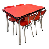 4 red Formica chairs with a 1970s table