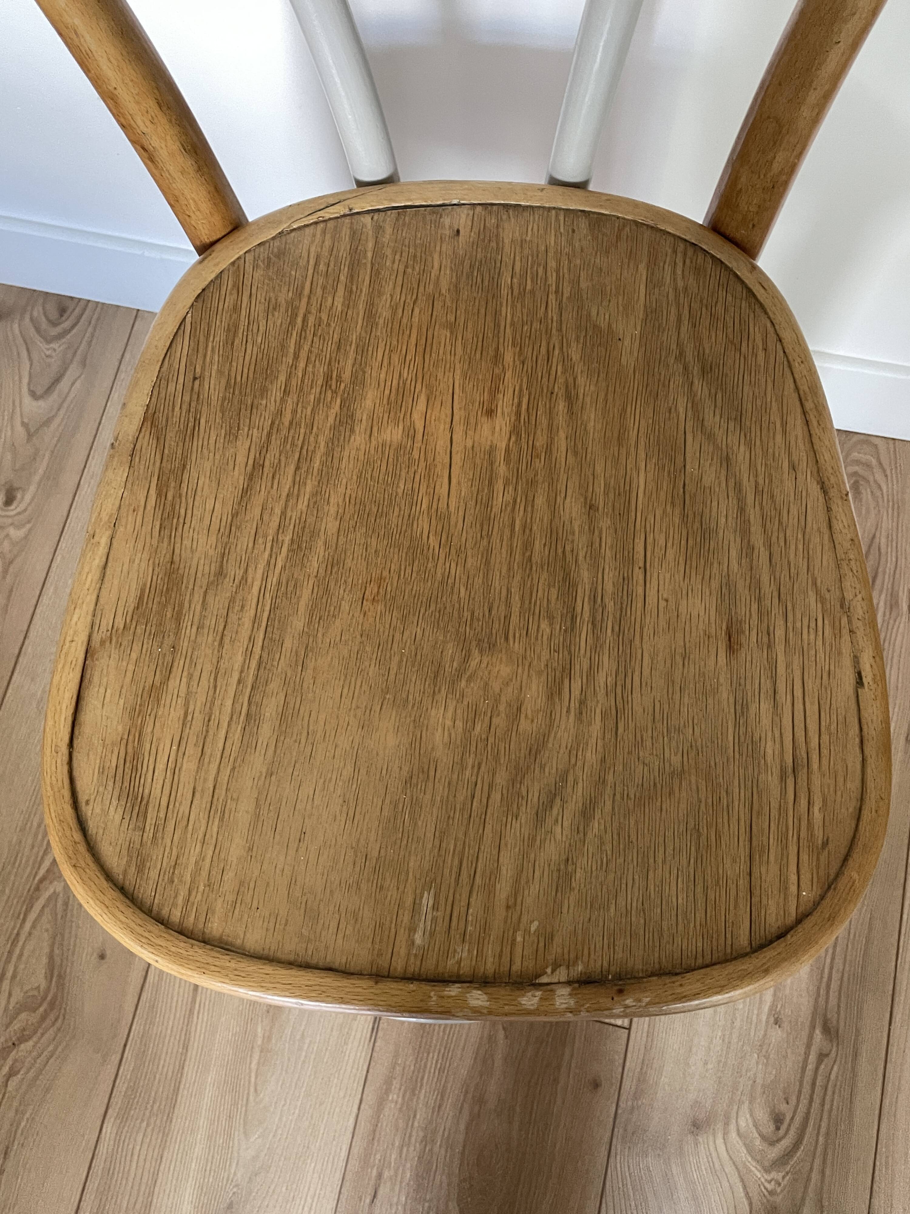 Set of 3 FISCHEL stamped bentwood bistro chairs from 1920-40.
