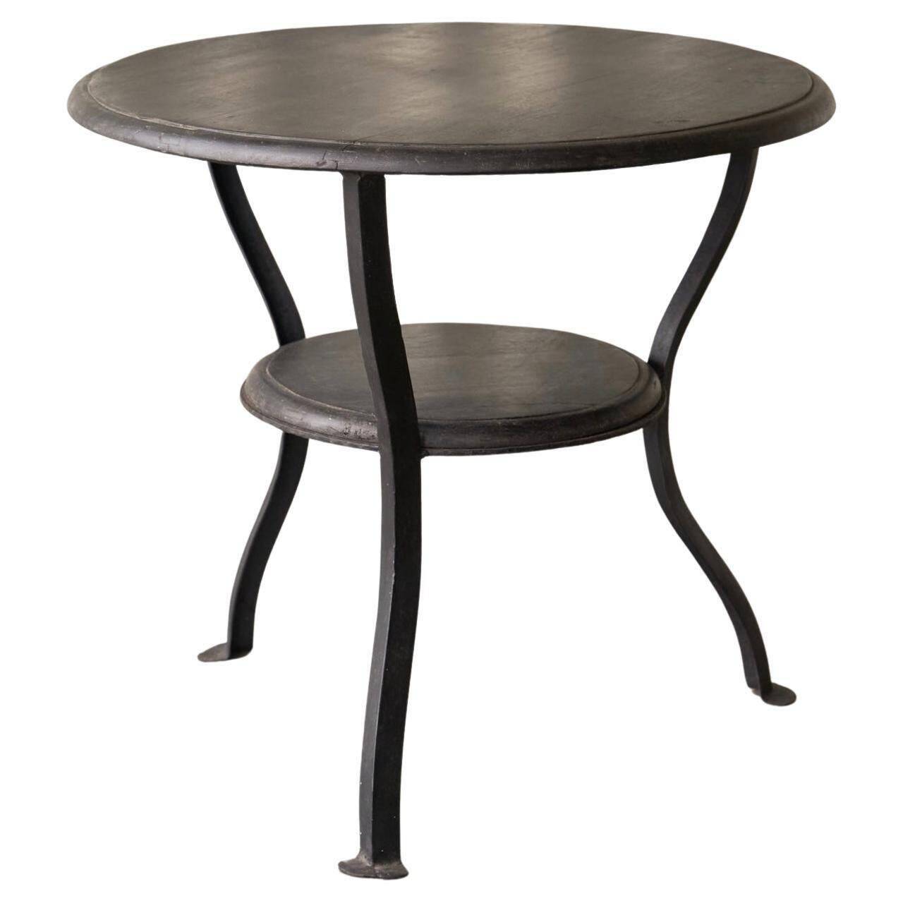 Table d'appoint Wabi Sabi métal forgé et bois teinté années 1920