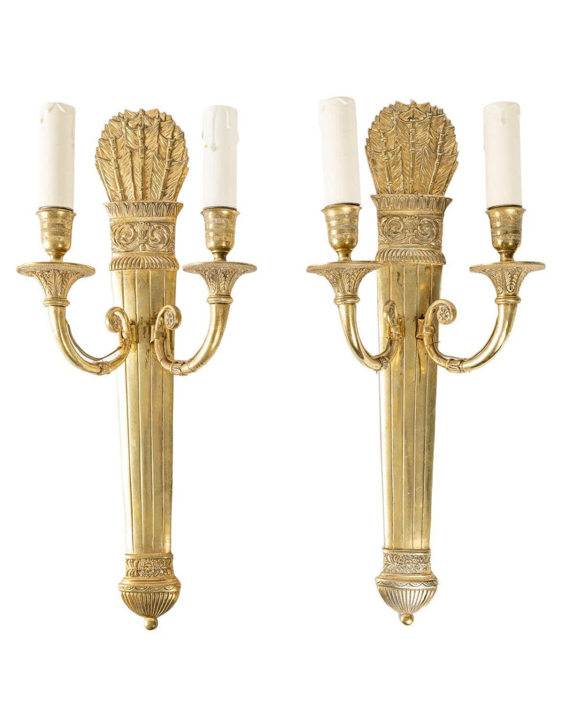 Pair of two-light Restoration style wall sconces