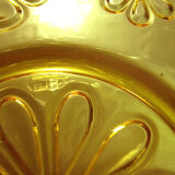 4 large amber yellow glass cups, floral décor, Daisy Vereco France, vintage 70s