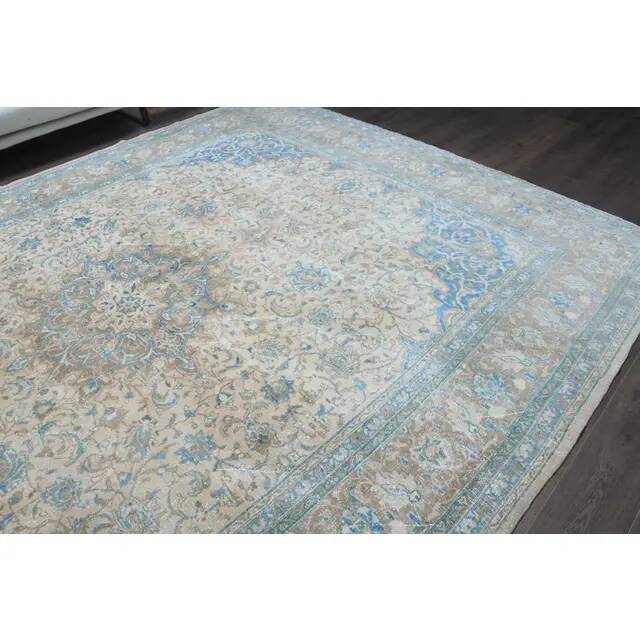 1970s Vintage Persian Handmade Wool Cotton Light Brown Area Rug 295x394