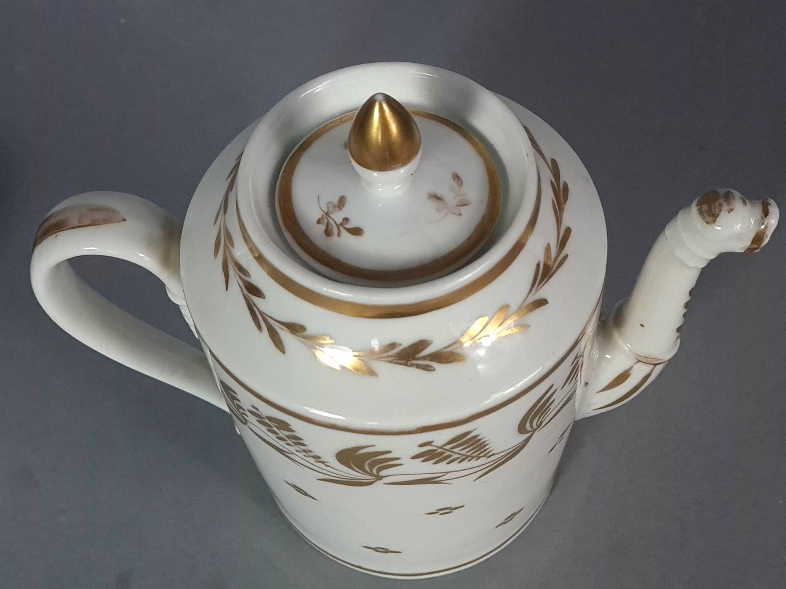 Antique coffee service: jug + 2 cups, old Paris porcelain, 19th century C657