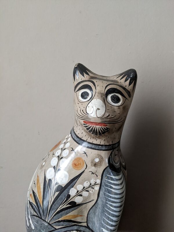 Céramique artisanale chat tonala Mexico décor peint à la main