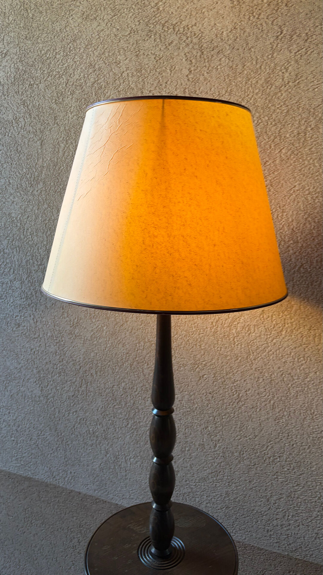 Vintage wooden floor lamp with rotating and leather shade - 1970s