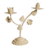 Vintage Italian white painted cast iron candlestick, floral motif, 1970s