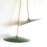 Pair of industrial enameled sheet metal pendant lights