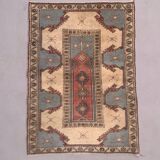 Old turkish rug 132x94 cm old vintage carpet ushak pink beige blue