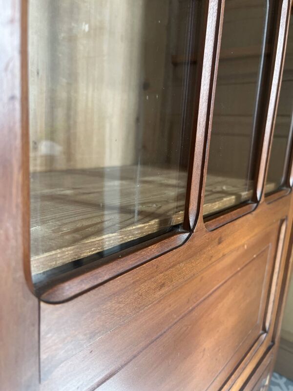 Petite vitrine ancienne style Art Déco en bois massif - H160cm