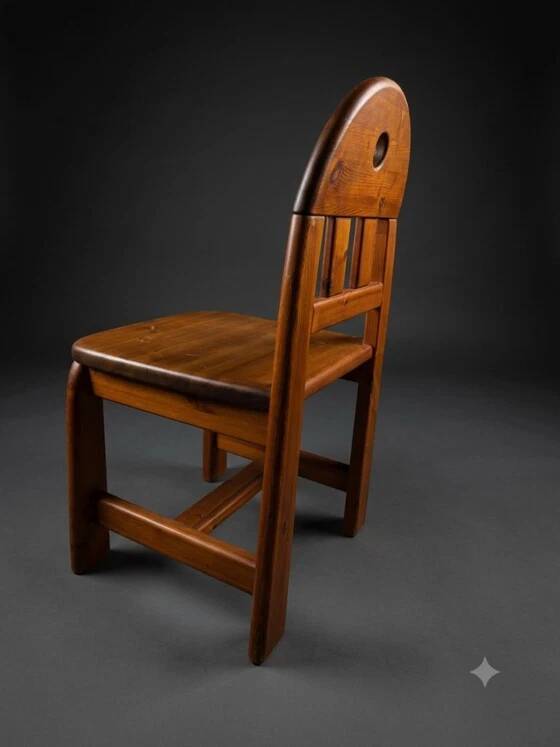 Ensemble de salle à manger de 5 chaises et table en bois massif - Style brutalisme, wabi-sabi, japandi