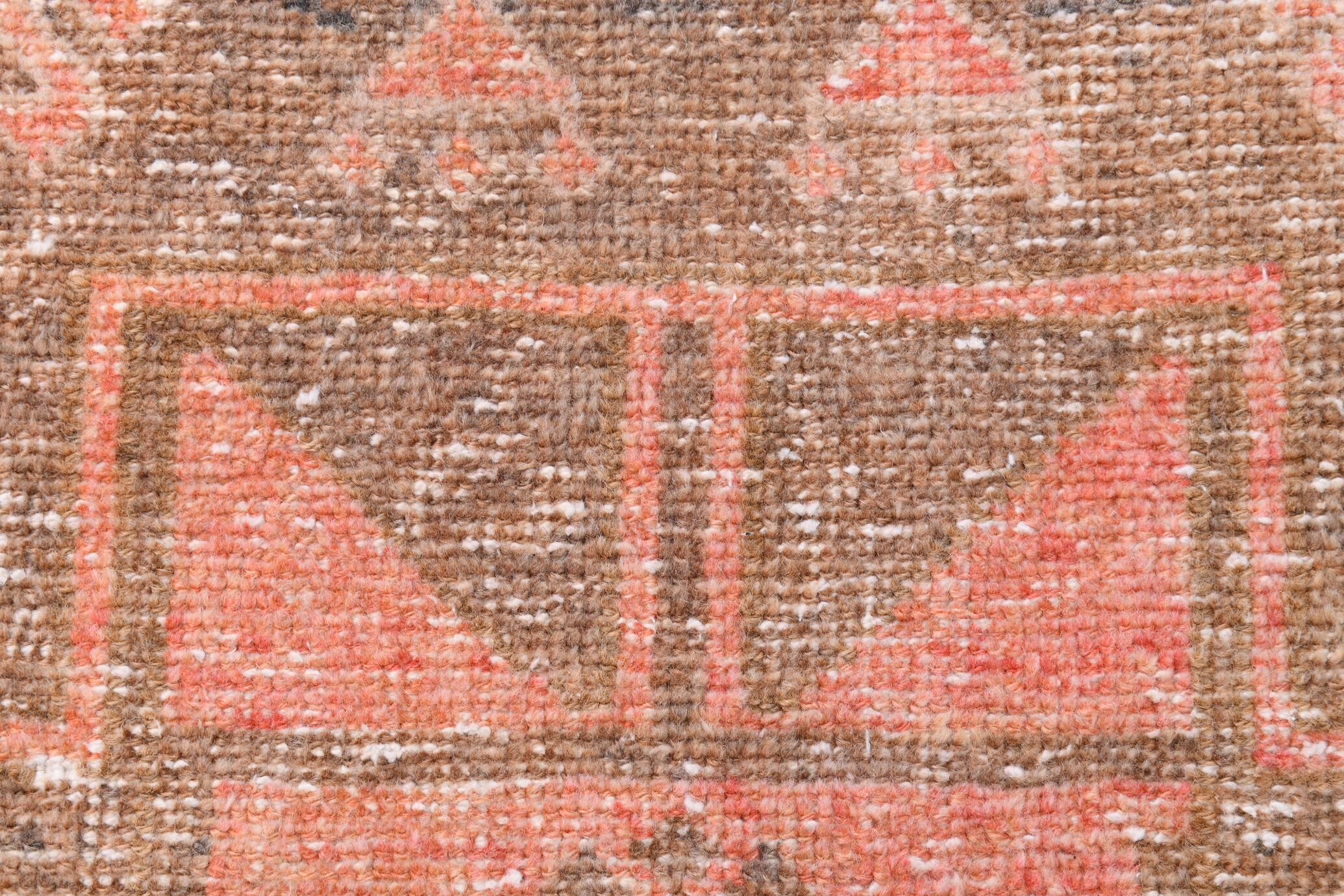 Turkish Salmon Brown Vintage Runner Rug, 91x362Cm