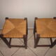 Pair of wooden and straw stools