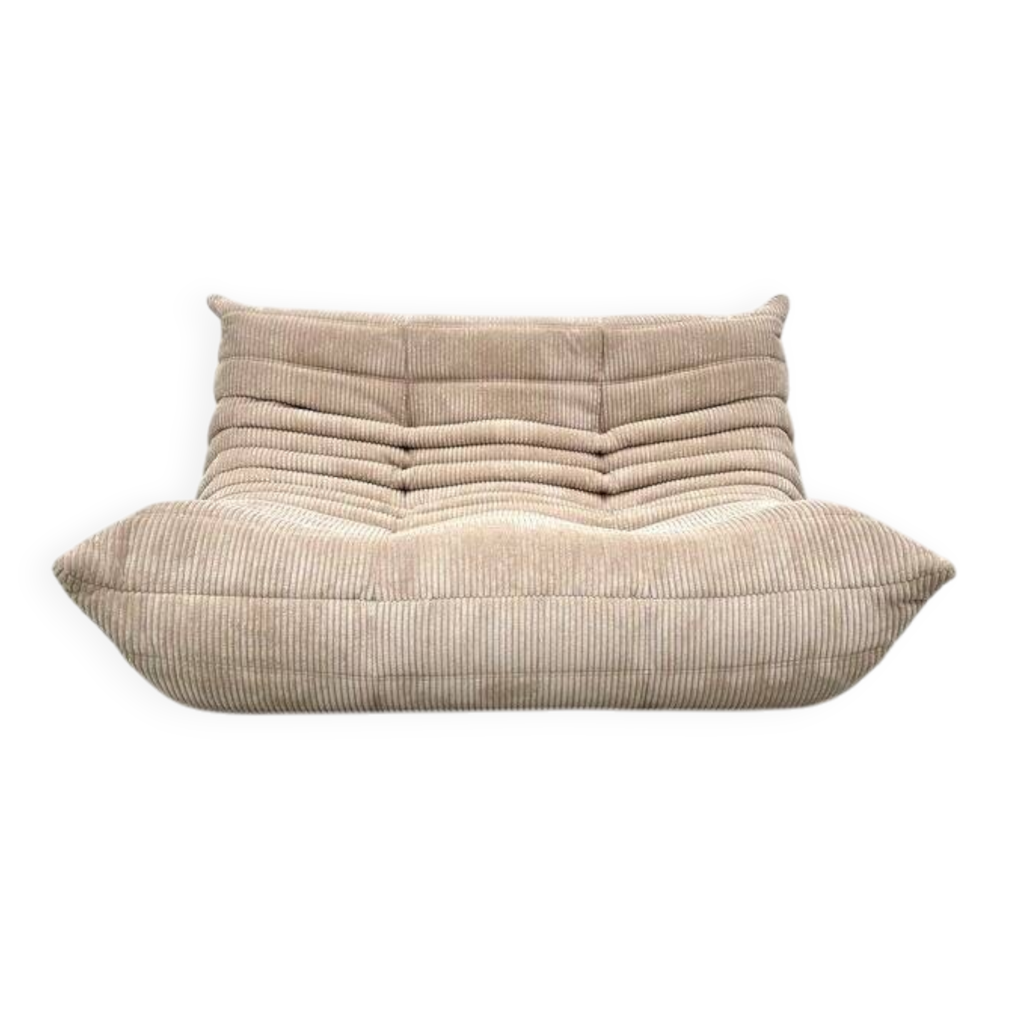 Two-seater canapé in beige corduroy attributed to Michel Ducaroy for Ligne Roset, 1970s.