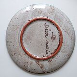 Set of 6 handmade Vallauris ceramic plates beige gray and turquoise blue with flower decoration