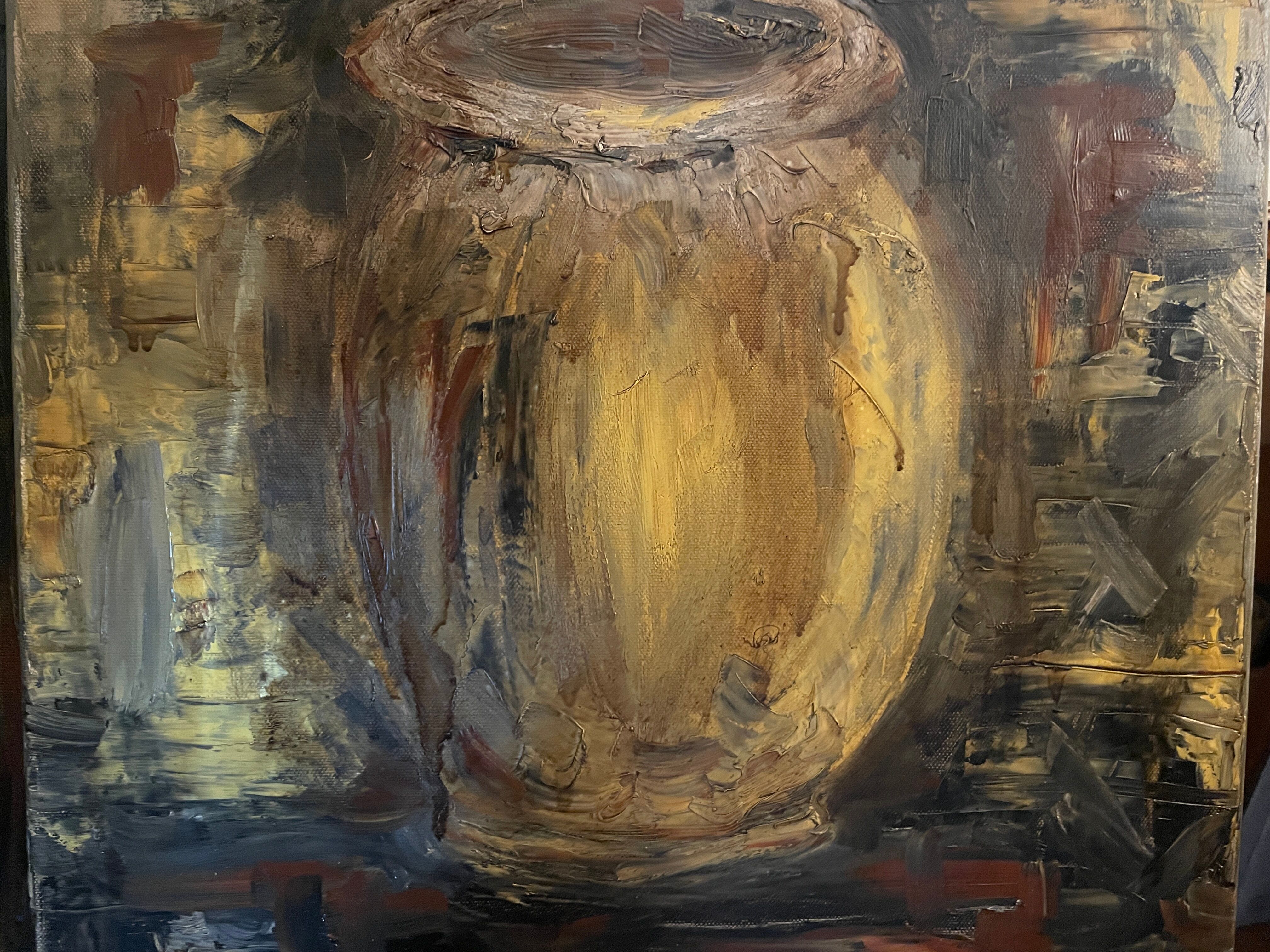 Huile sur toile nature morte jarre provençale