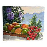 Panier de fruits exotiques, signé