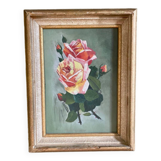 Huile sur toile , bouquet de roses , signée et datée