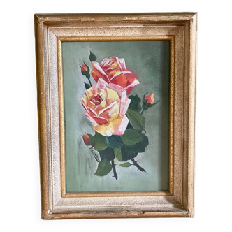 Oil on canvas, bouquet of roses, signed and dated