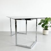 Table, design des années 70 style italien, chrome et vert fumé