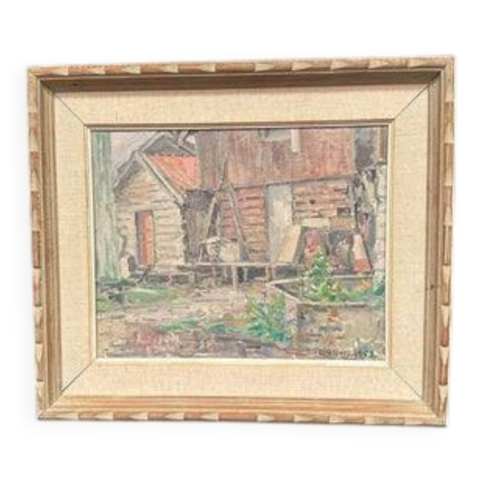 Original Swedish Oil on Canvas – “Gårdsmotiv” by Edvin Ollers – Signed