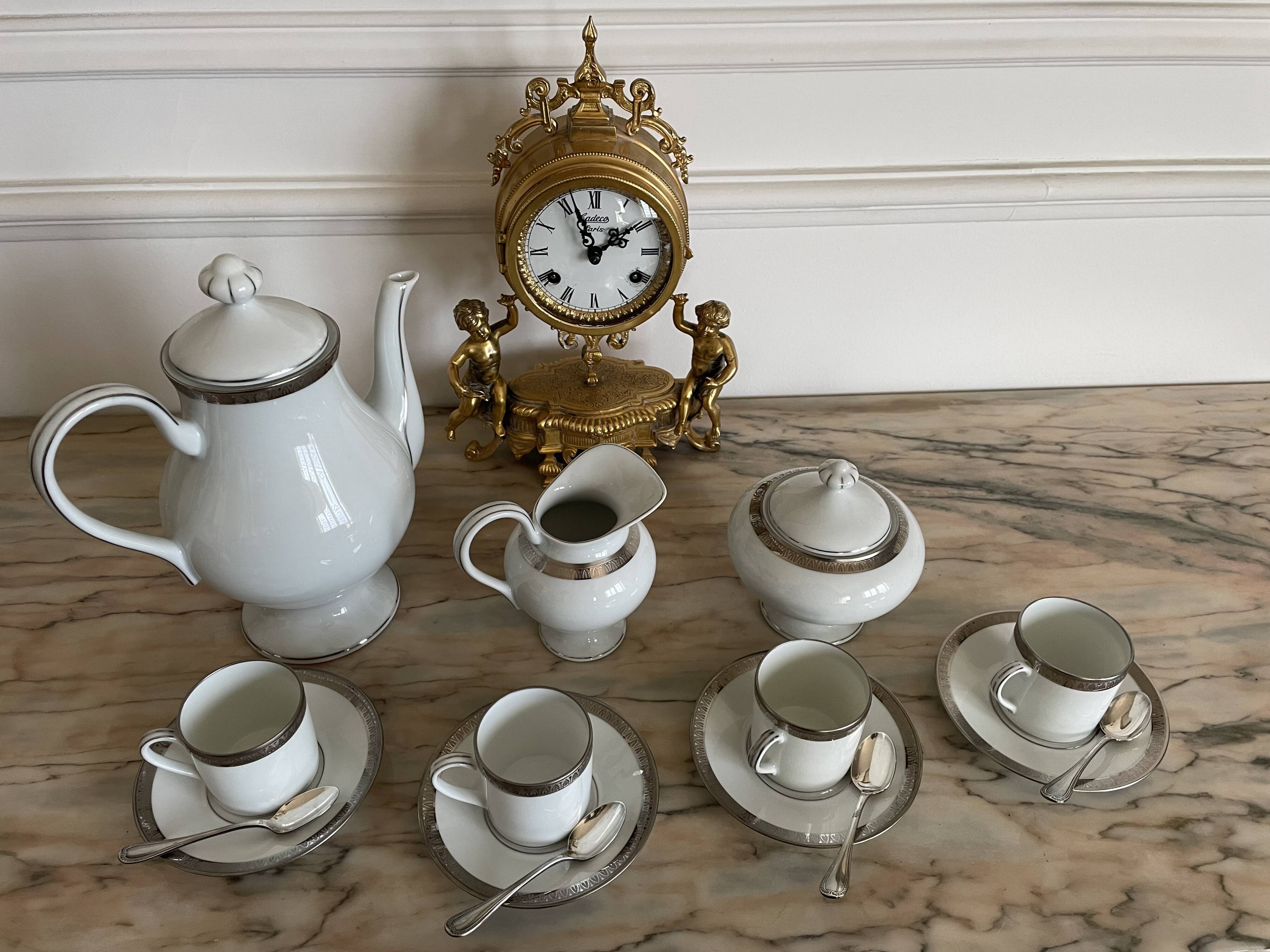 Bernardaud Limoges porcelain tableware set, Vercors model, platinum braid