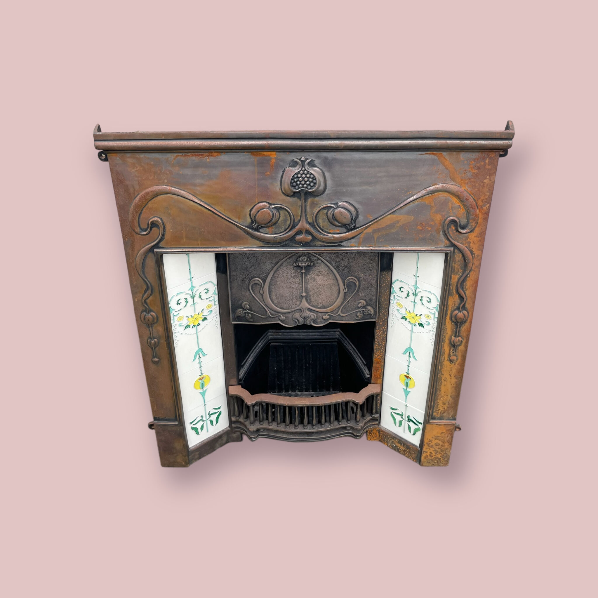 Open cast iron fireplace, Art Nouveau style