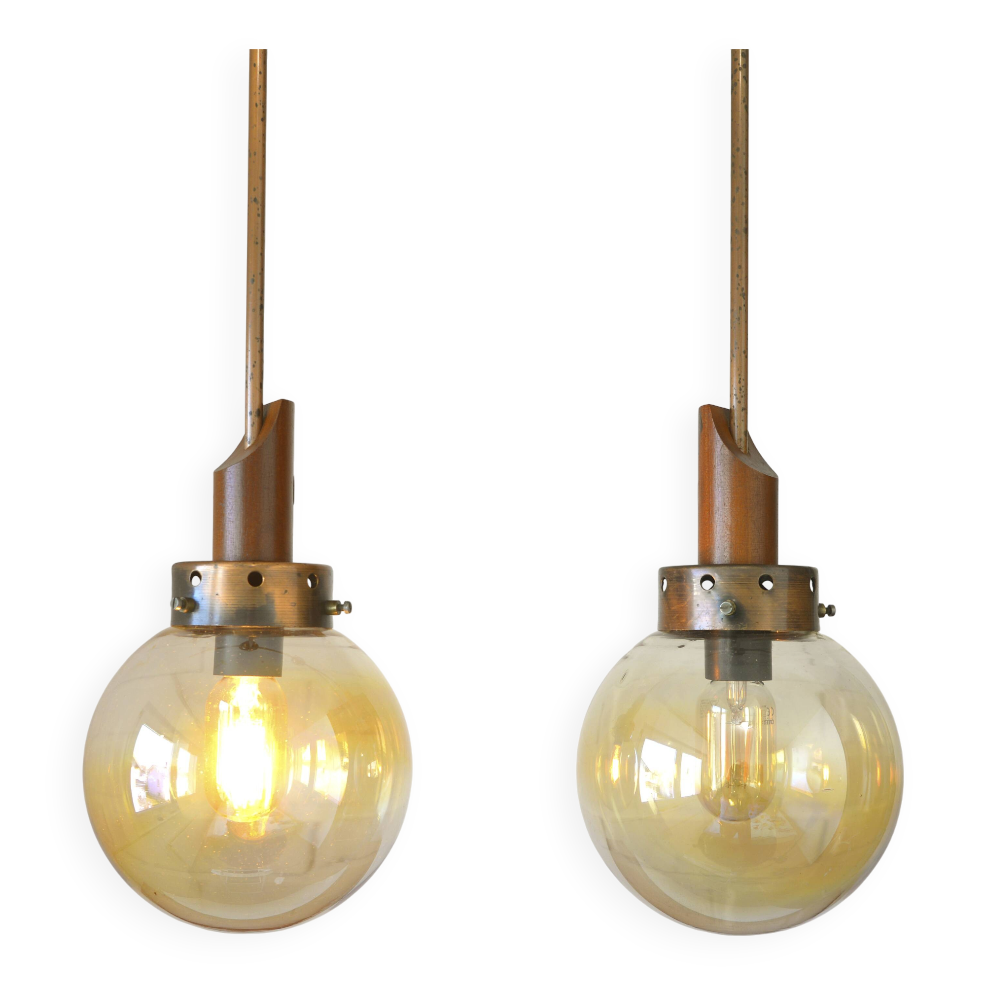 Vintage pendant light set of 2 rustic copper hanging lamps Yugoslavia 1970