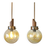 Vintage pendant light set of 2 rustic copper hanging lamps Yugoslavia 1970