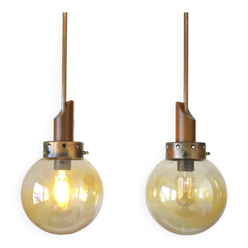 Vintage pendant light set of 2 rustic copper hanging lamps Yugoslavia 1970