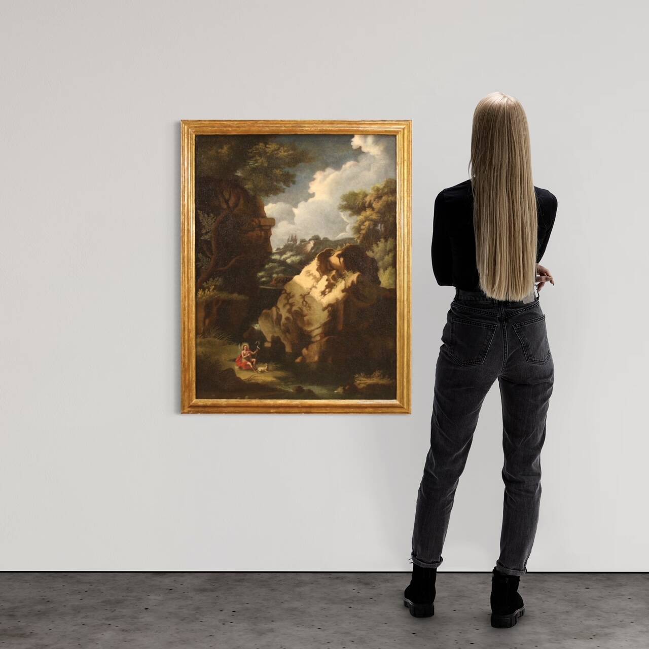 Painting wooded landscape with St. John the Baptist from 18th century