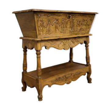 Bread trough / carved walnut – animated scene decoration – early 20th century