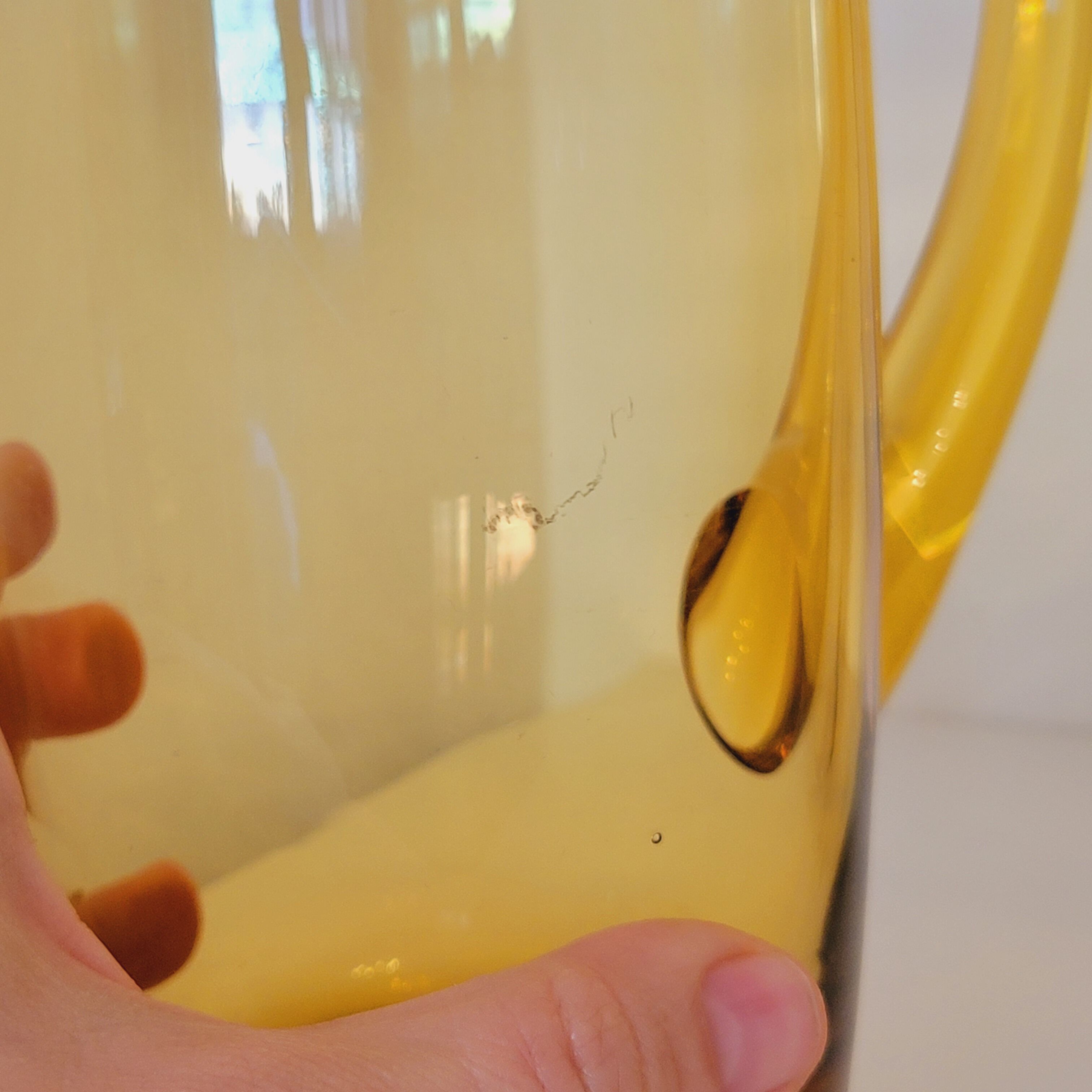 2 carafes in vintage amber yellow blown glass