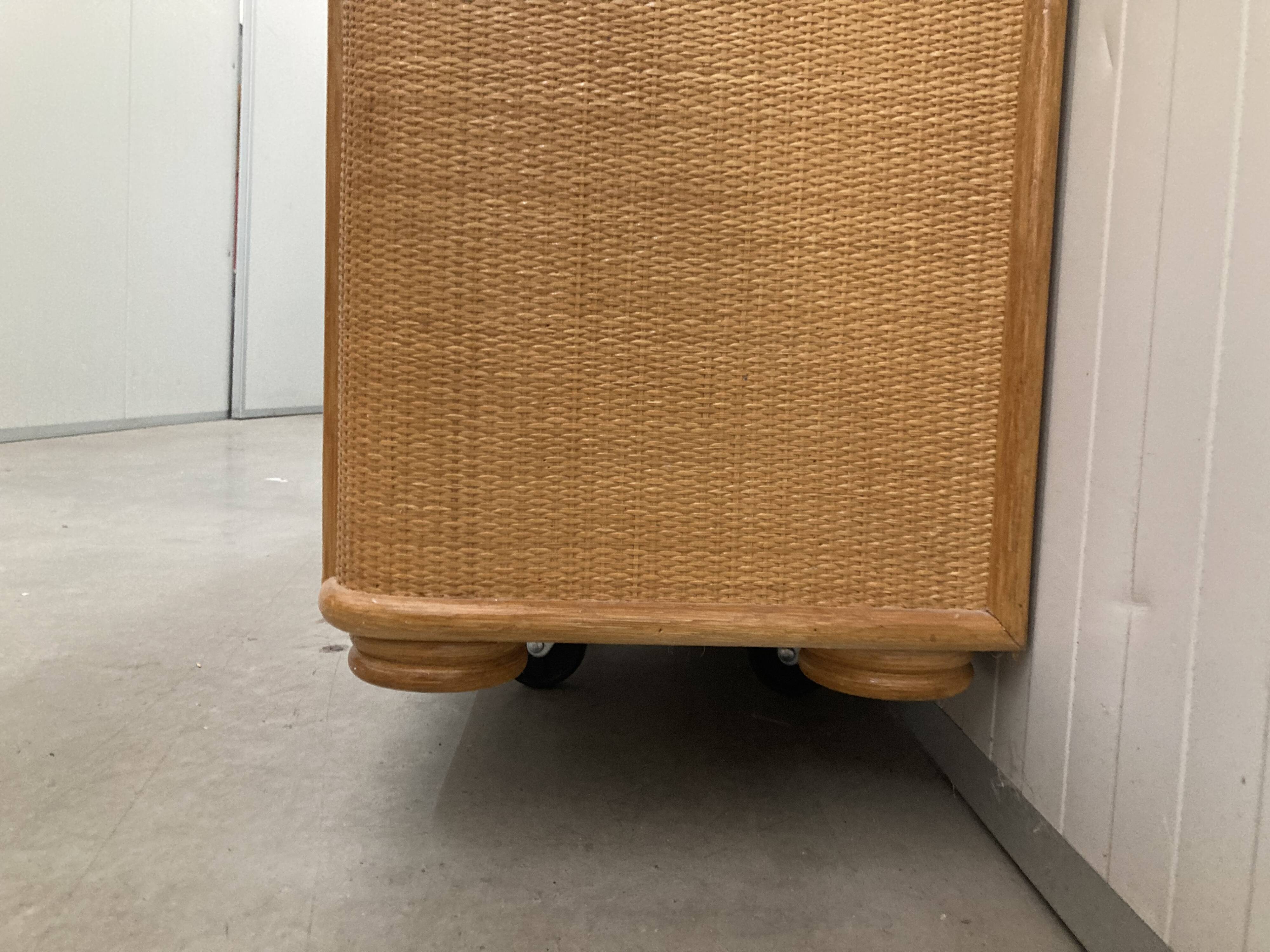 Vintage rattan sideboard with curved drawers, 1970s
