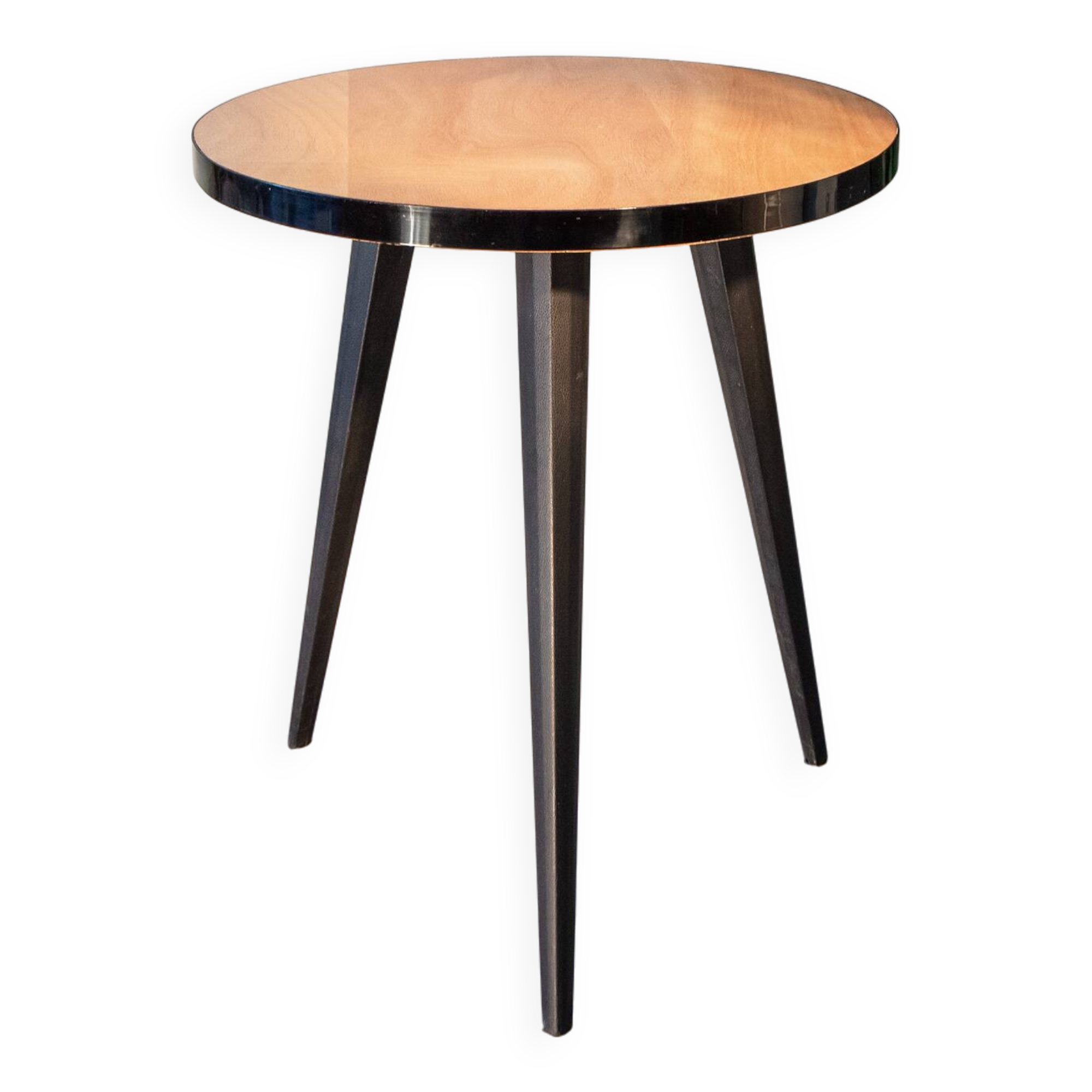 50s tripod pedestal table, side table, wood and coated metal