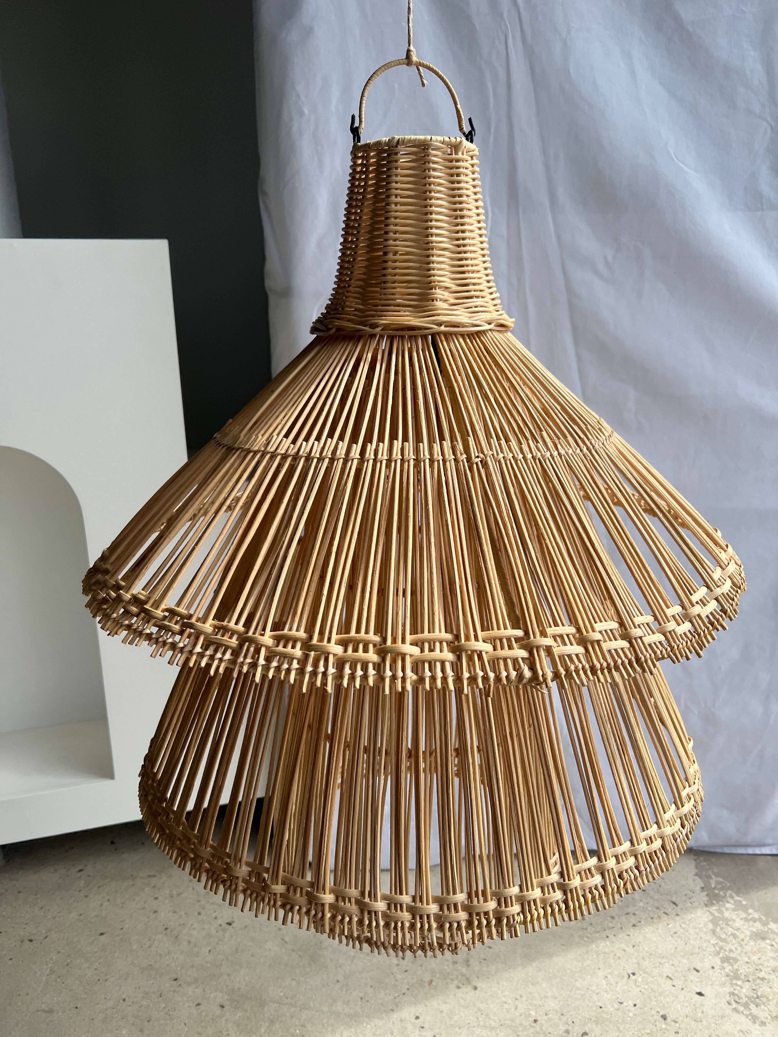 Rattan pendant lamp or light in the shape of an Asian lantern