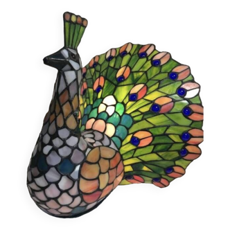 Vintage stained glass peacock lamp