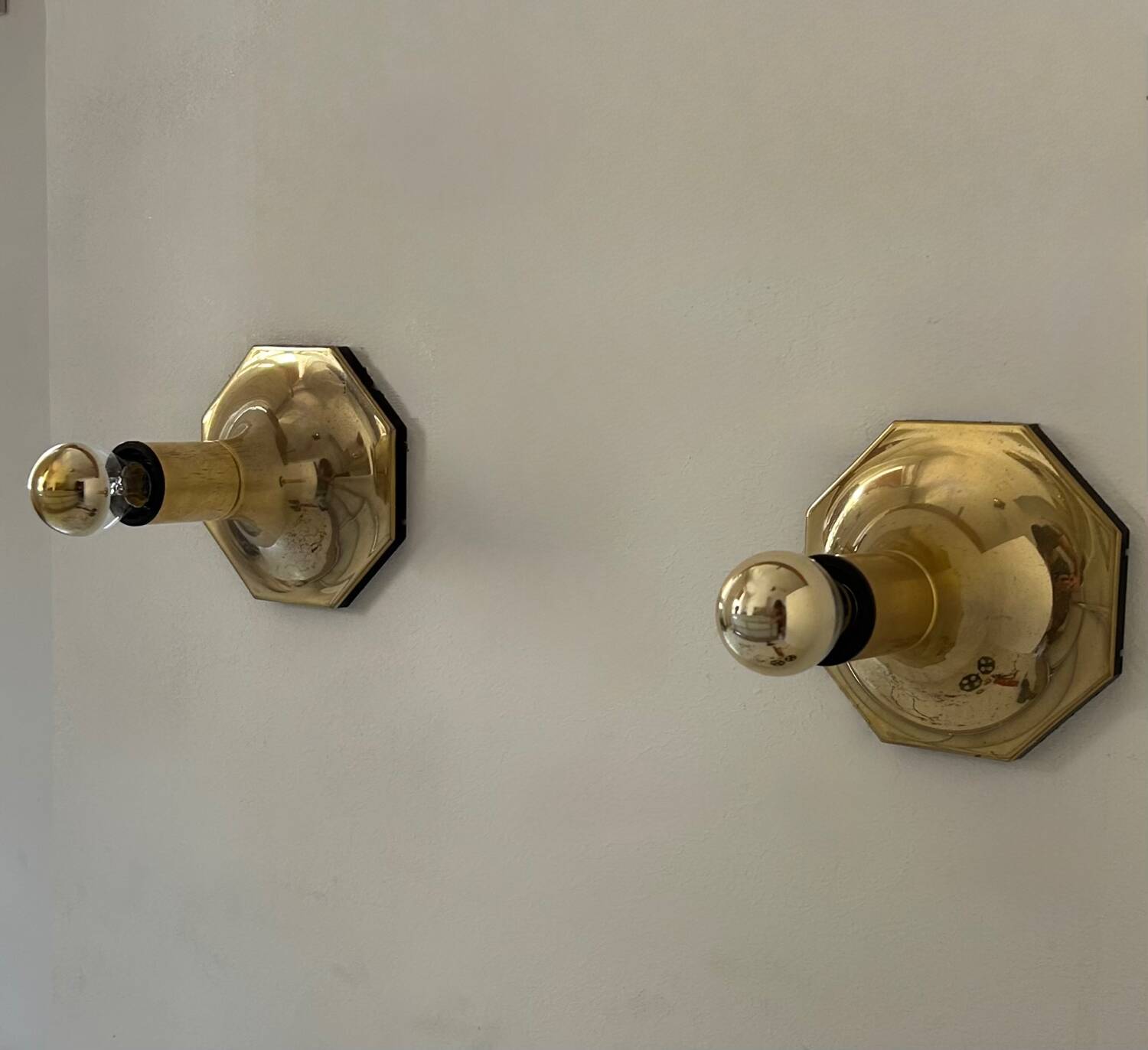 Pair of vintage Motoko Ishii wall lights for Staff Leuchten, brass, 1970