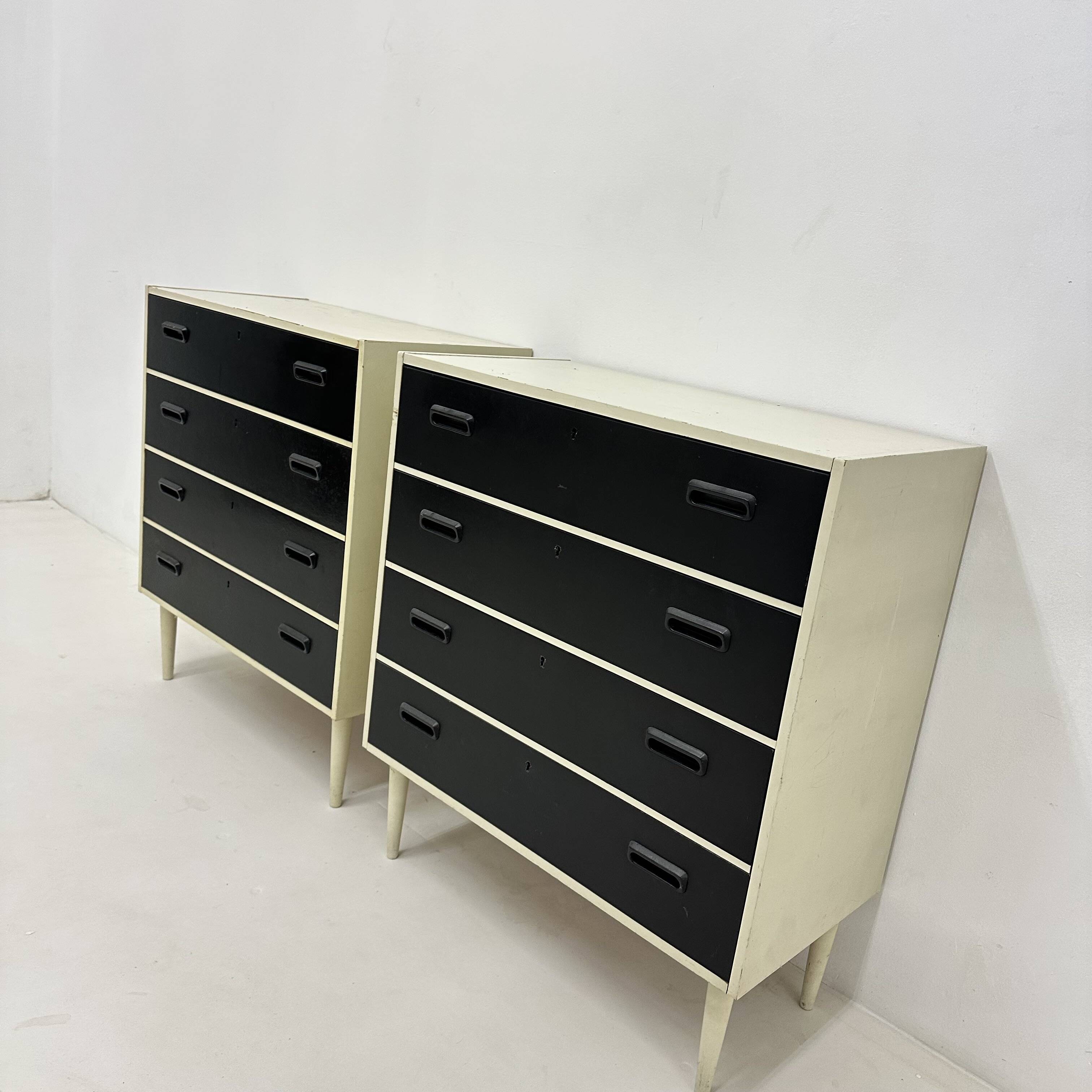 Set of 2 black and white chests of drawers, 1970s
