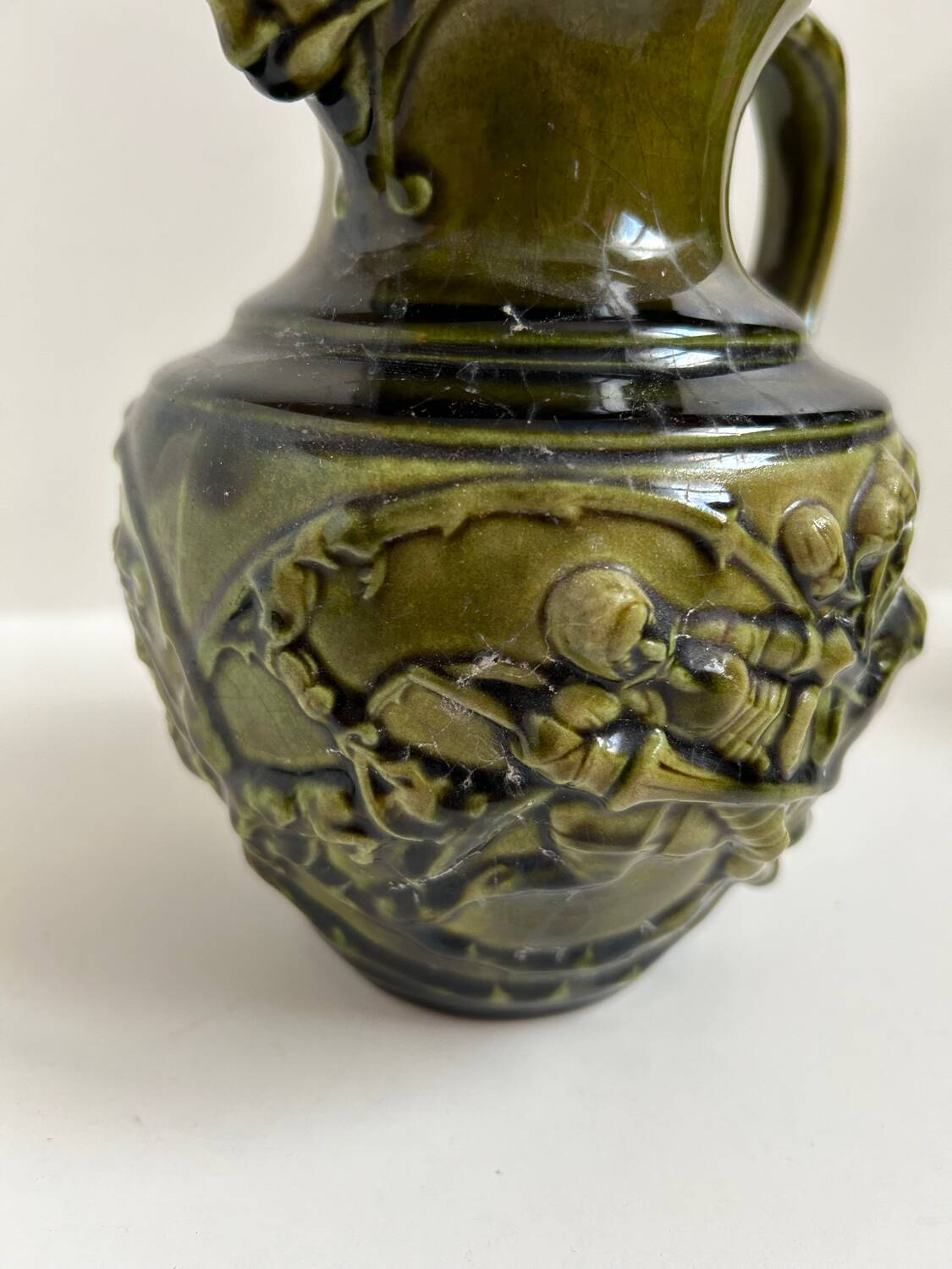 Sarreguemines majolica slip pitcher