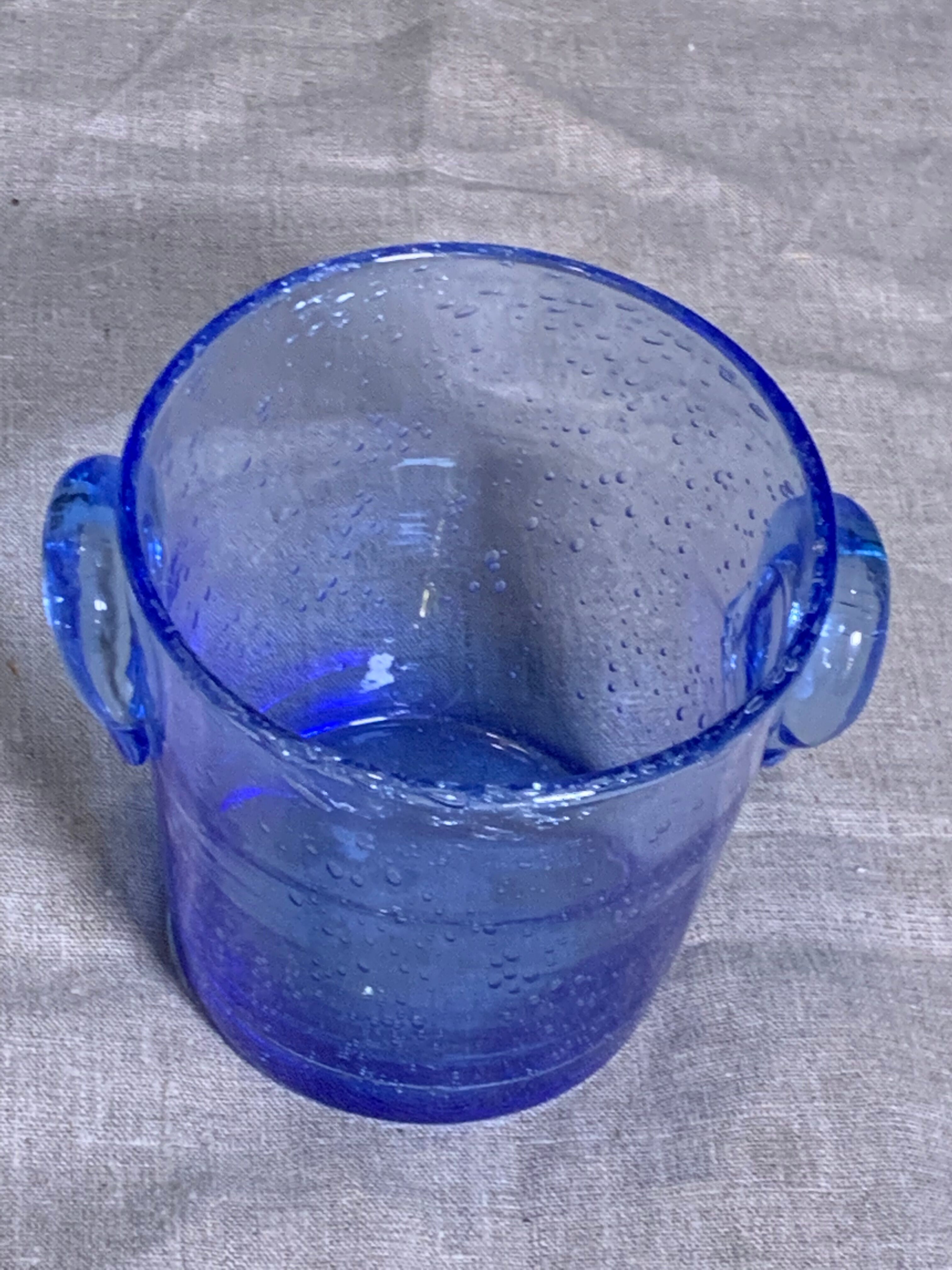 Blown glass ice bucket and lavender blue bubble from the Biot glassworks