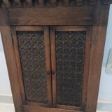 Trypic mirror, with tablet. Velvet and openwork metal braces